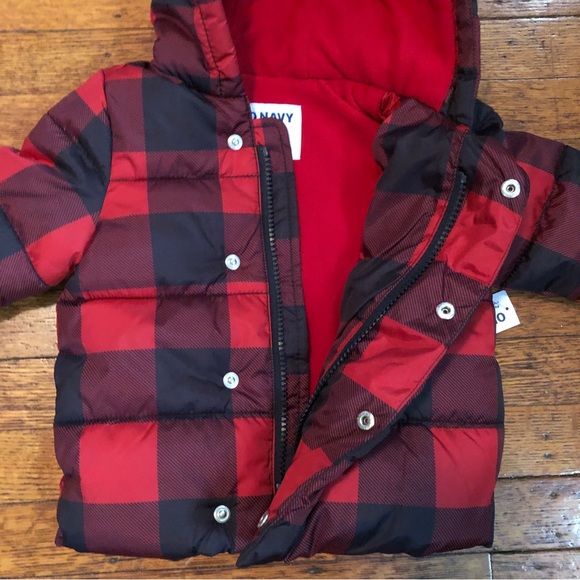 New Old Navy Frost Free, Red Buffalo Checker Quilted Puffer Jacket 12-18M - Picture 5 of 8